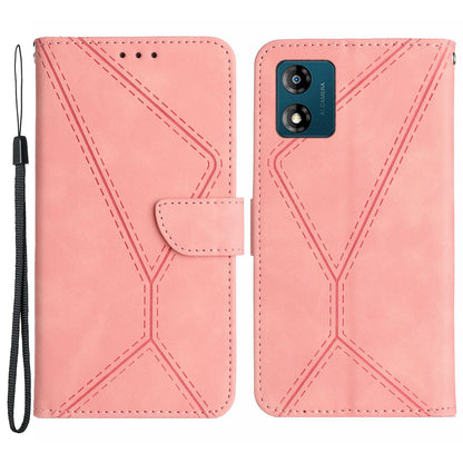 HT05 For Motorola Moto E13 4G PU Leather Flip Cover Imprinted Line Skin-touch Stand Wallet Phone Case