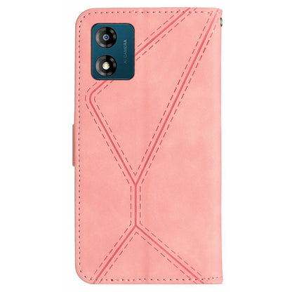 HT05 For Motorola Moto E13 4G PU Leather Flip Cover Imprinted Line Skin-touch Stand Wallet Phone Case
