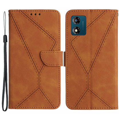 HT05 For Motorola Moto E13 4G PU Leather Flip Cover Imprinted Line Skin-touch Stand Wallet Phone Case