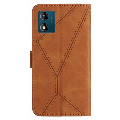 HT05 For Motorola Moto E13 4G PU Leather Flip Cover Imprinted Line Skin-touch Stand Wallet Phone Case