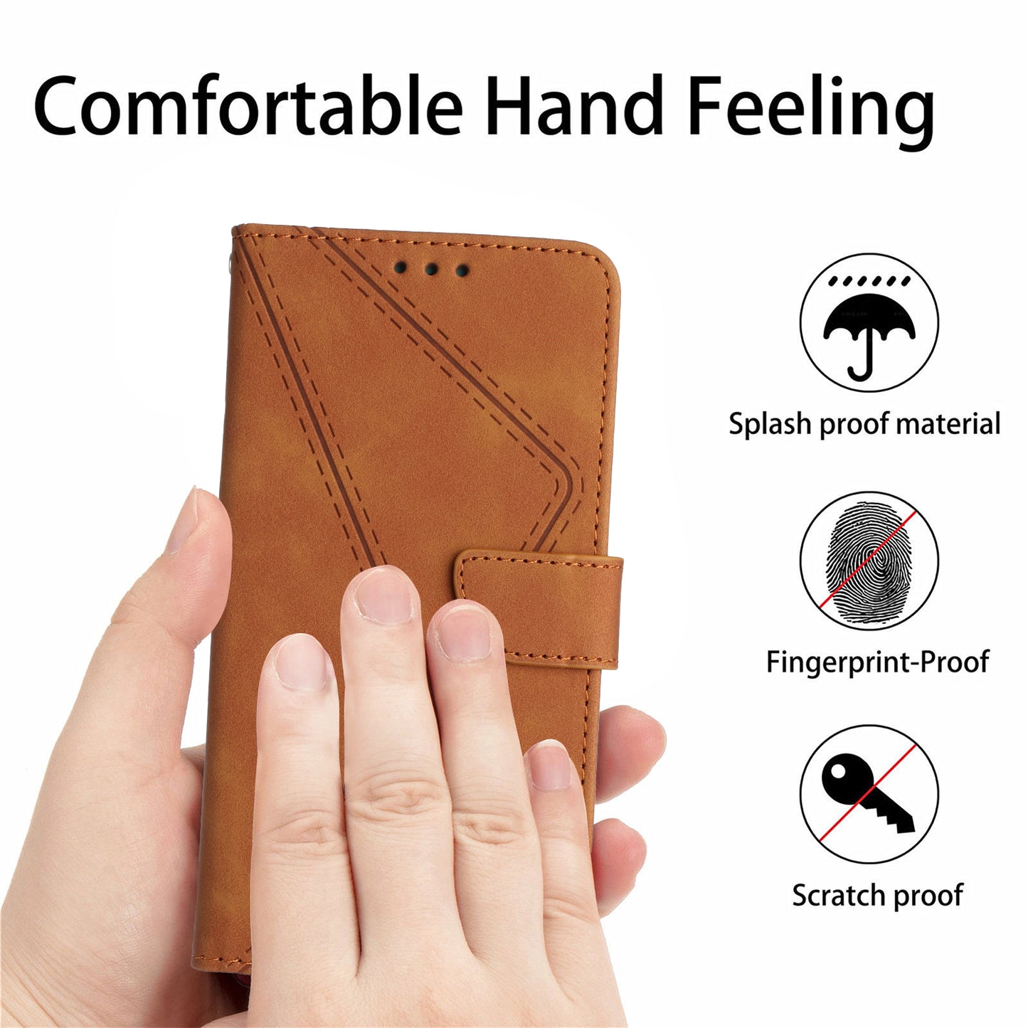 HT05 For Motorola Moto E13 4G PU Leather Flip Cover Imprinted Line Skin-touch Stand Wallet Phone Case
