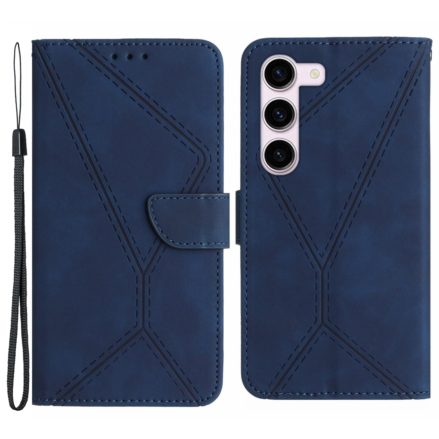 HT05 For Samsung Galaxy S23+ PU Leather Skin-touch Phone Case Wallet Imprinted Line Flip Stand Cover