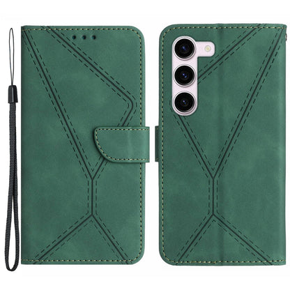 HT05 For Samsung Galaxy S23+ PU Leather Skin-touch Phone Case Wallet Imprinted Line Flip Stand Cover