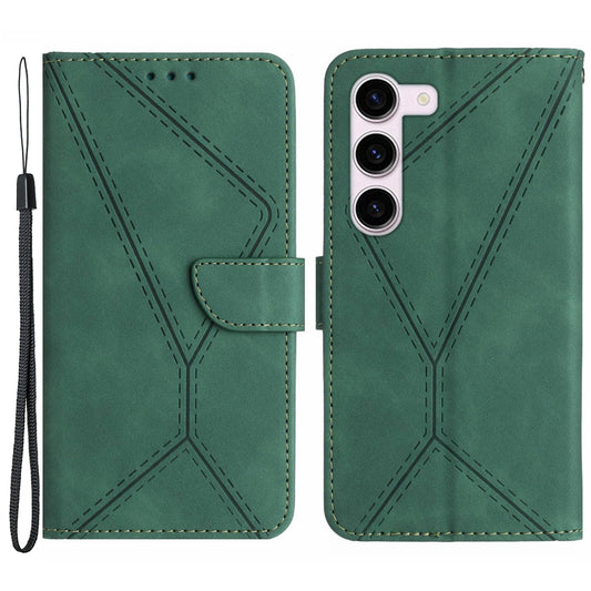 HT05 For Samsung Galaxy S23+ PU Leather Skin-touch Phone Case Wallet Imprinted Line Flip Stand Cover