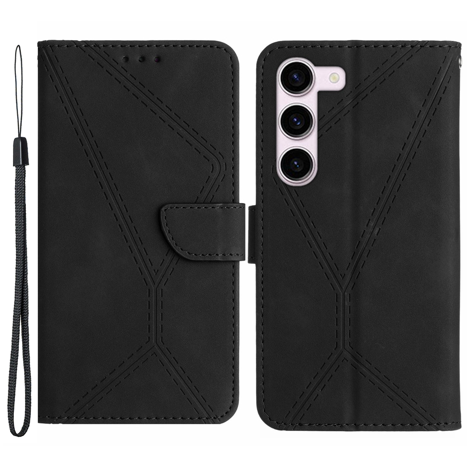 HT05 For Samsung Galaxy S23+ PU Leather Skin-touch Phone Case Wallet Imprinted Line Flip Stand Cover