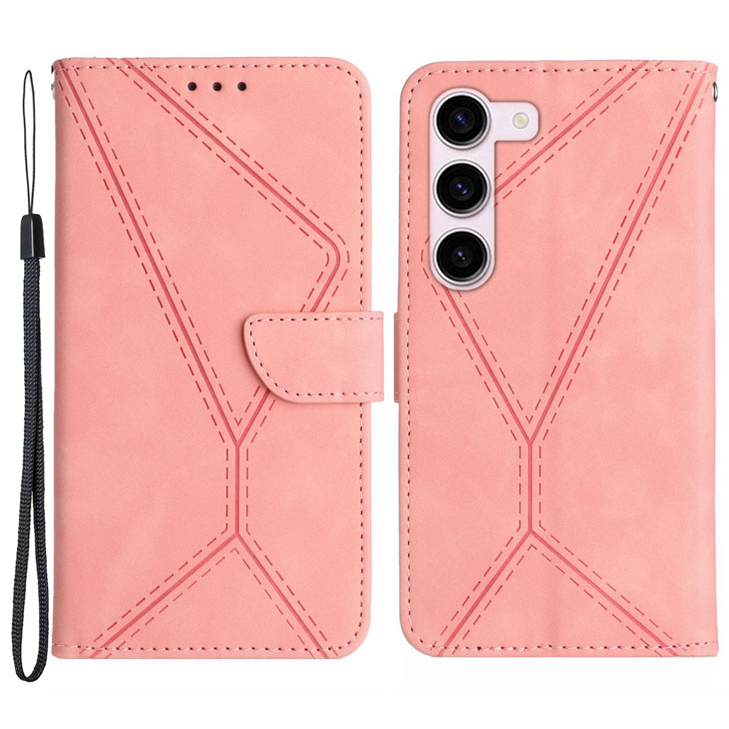 HT05 For Samsung Galaxy S23+ PU Leather Skin-touch Phone Case Wallet Imprinted Line Flip Stand Cover