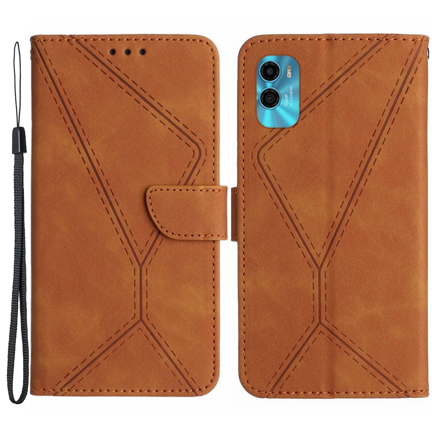 HT05 For Motorola Moto G22 / E22s 4G Wallet Phone Case PU Leather Skin-touch Imprinted Line Stand Cover