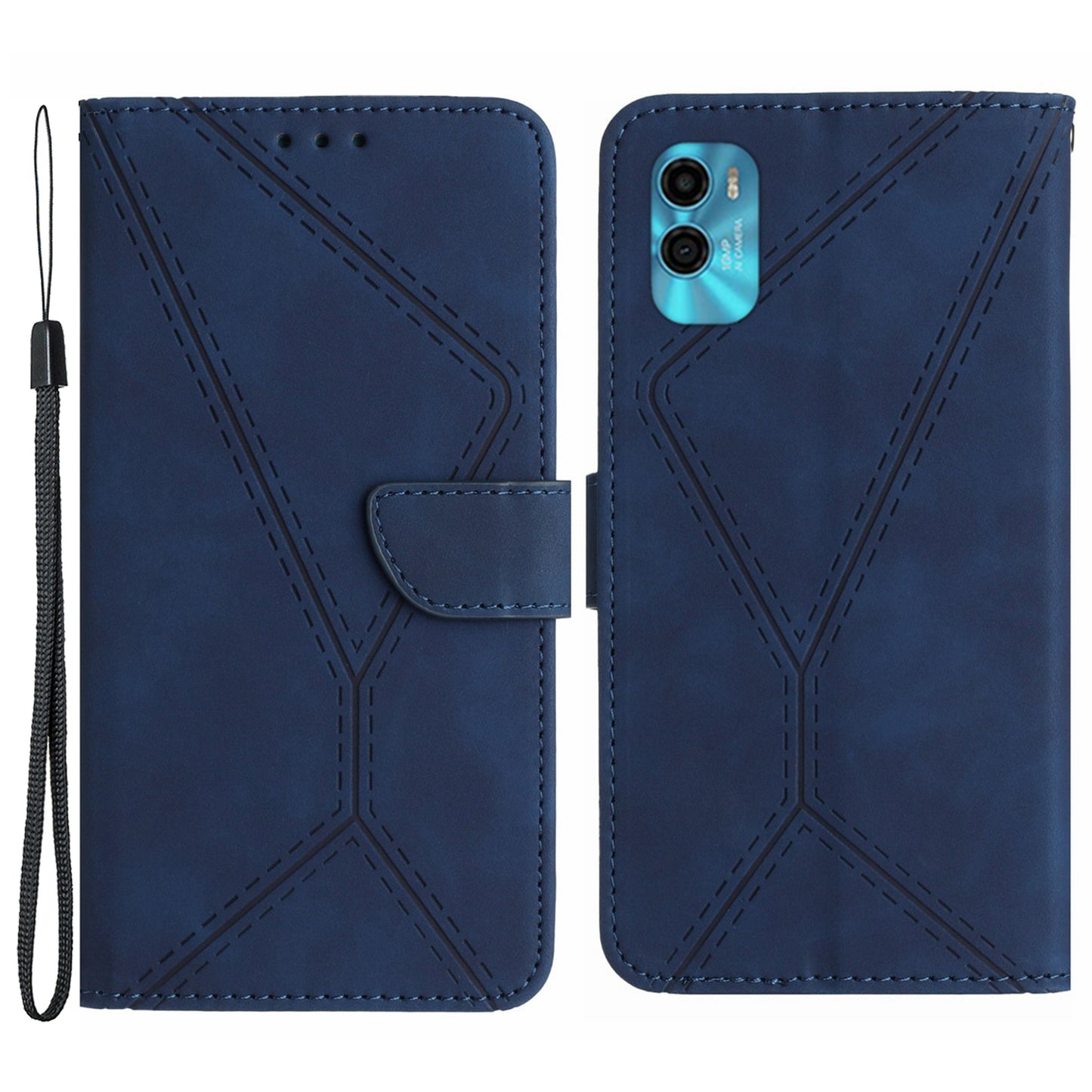 HT05 For Motorola Moto G22 / E22s 4G Wallet Phone Case PU Leather Skin-touch Imprinted Line Stand Cover
