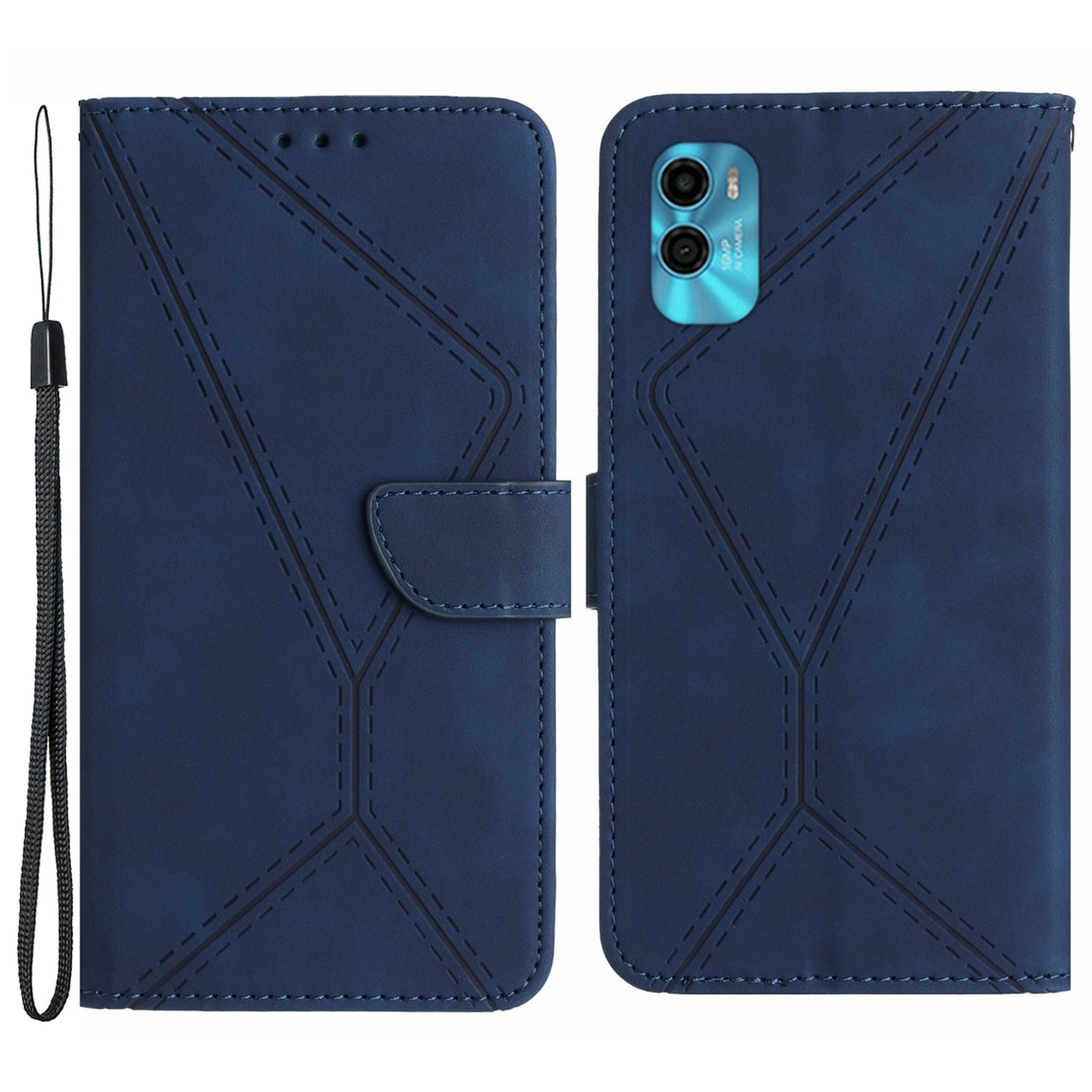 HT05 For Motorola Moto G22 / E22s 4G Wallet Phone Case PU Leather Skin-touch Imprinted Line Stand Cover