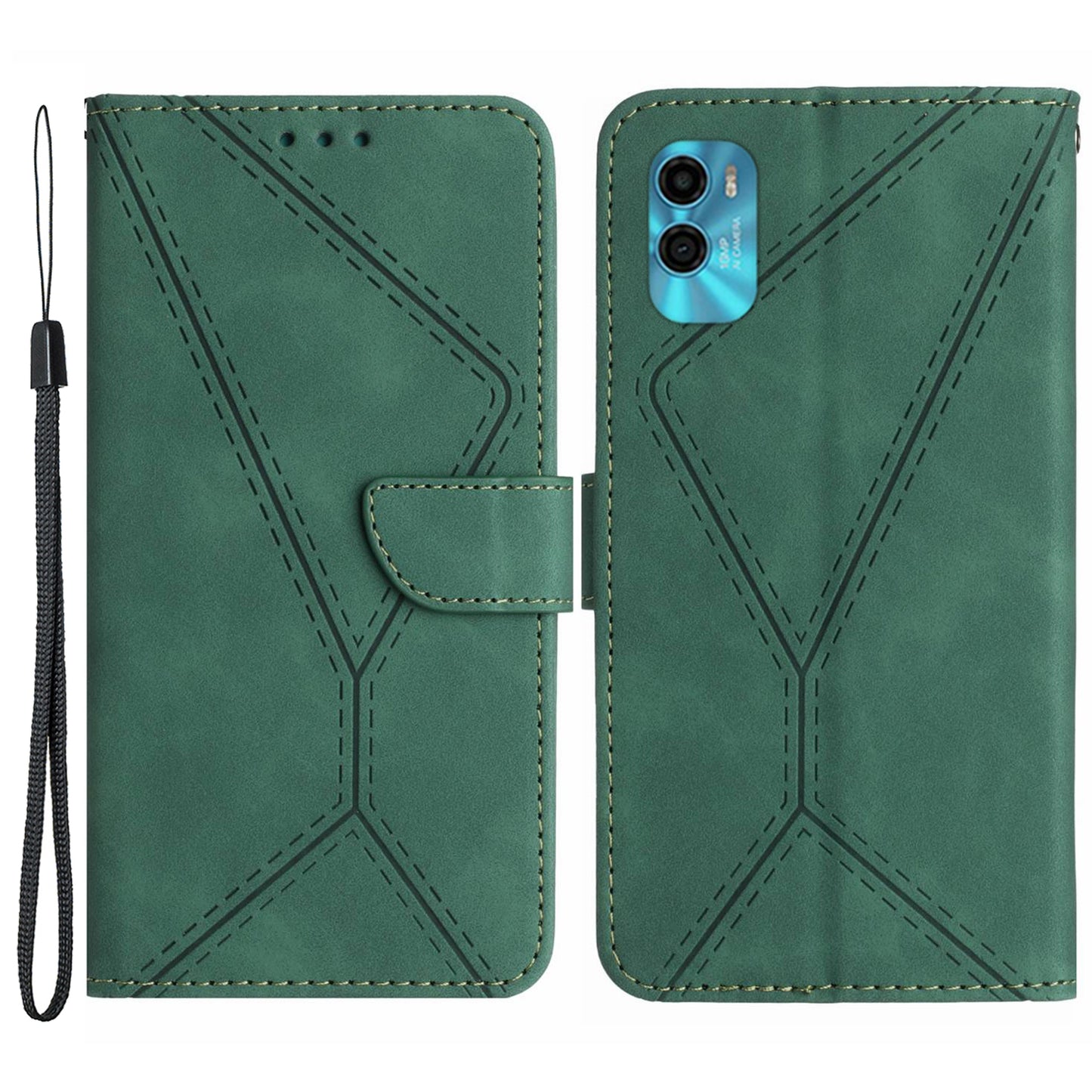 HT05 For Motorola Moto G22 / E22s 4G Wallet Phone Case PU Leather Skin-touch Imprinted Line Stand Cover