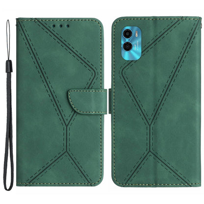 HT05 For Motorola Moto G22 / E22s 4G Wallet Phone Case PU Leather Skin-touch Imprinted Line Stand Cover