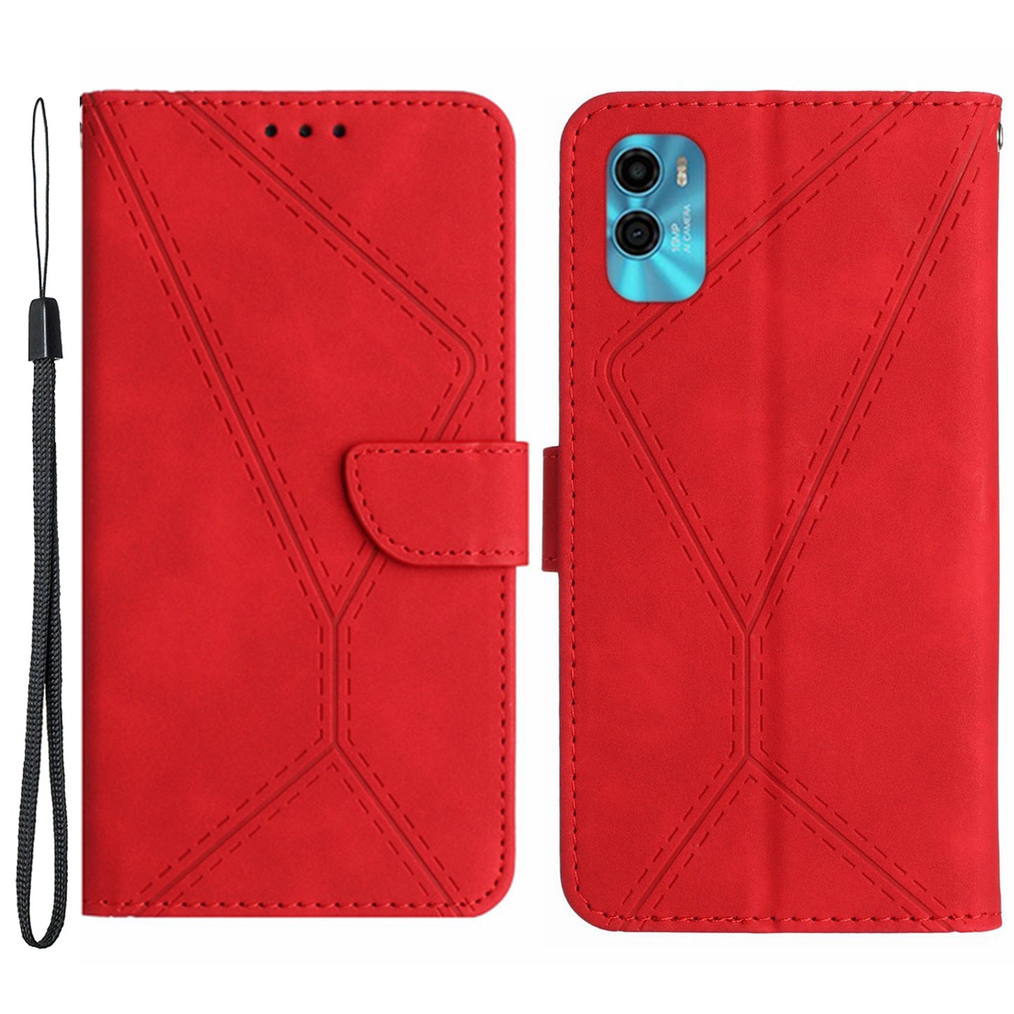 HT05 For Motorola Moto G22 / E22s 4G Wallet Phone Case PU Leather Skin-touch Imprinted Line Stand Cover