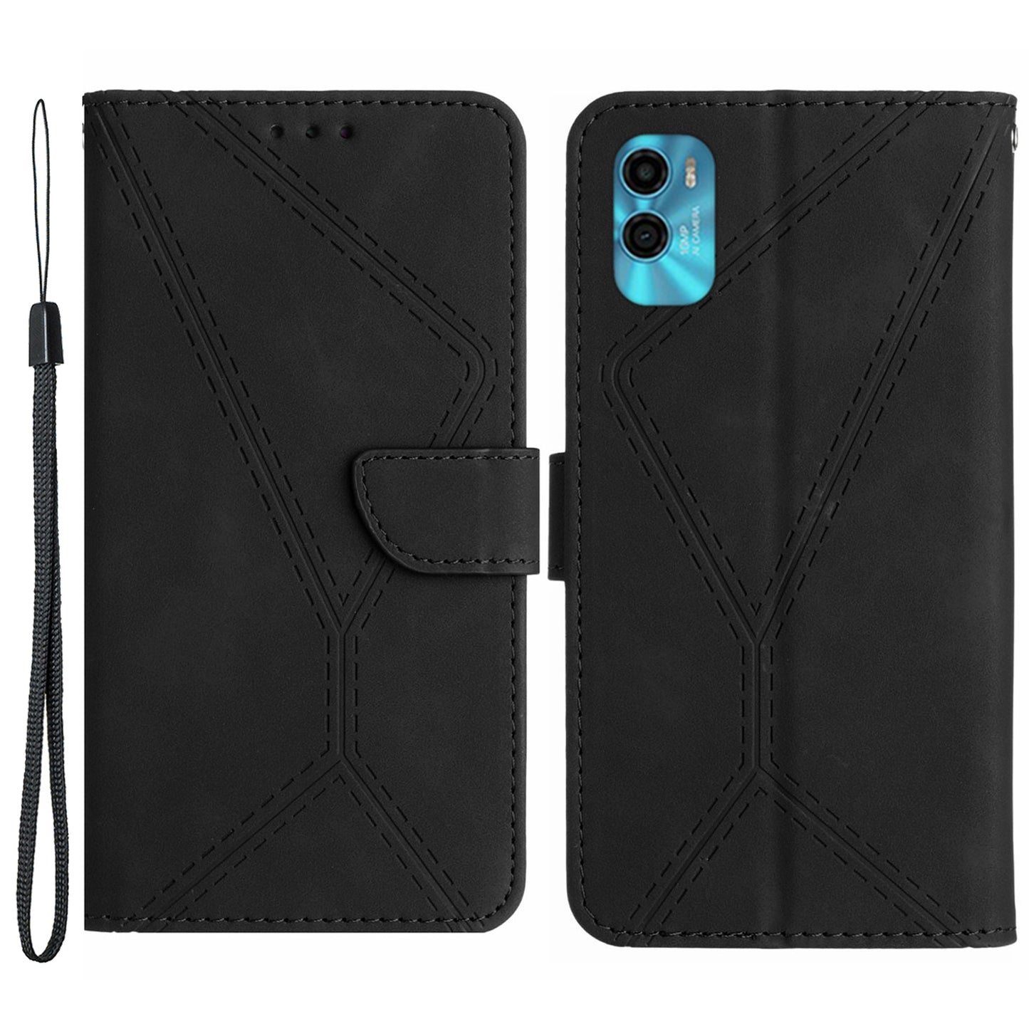 HT05 For Motorola Moto G22 / E22s 4G Wallet Phone Case PU Leather Skin-touch Imprinted Line Stand Cover