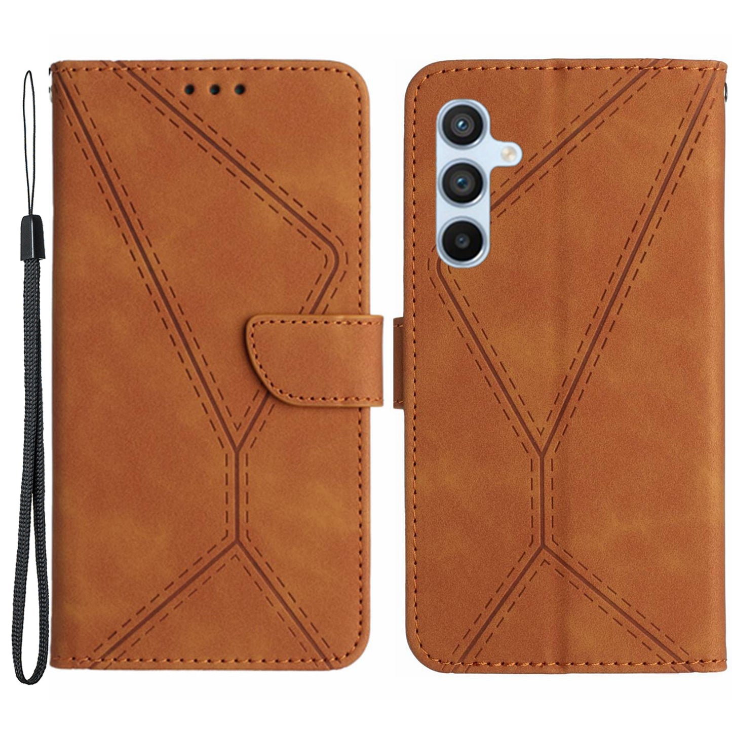 HT05 For Samsung Galaxy A24 4G Flip Leather Wallet Case Skin-touch Stand Imprinted Line Phone Cover
