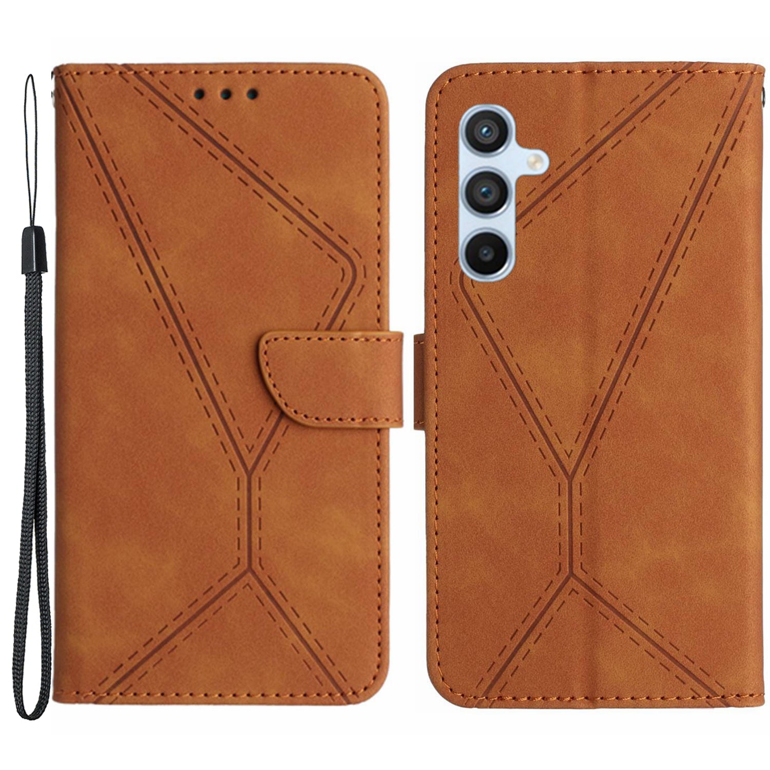 HT05 For Samsung Galaxy A24 4G Flip Leather Wallet Case Skin-touch Stand Imprinted Line Phone Cover