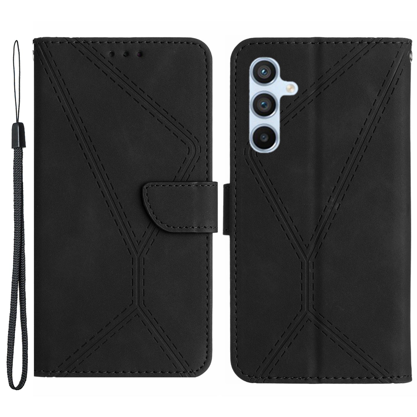 HT05 For Samsung Galaxy A24 4G Flip Leather Wallet Case Skin-touch Stand Imprinted Line Phone Cover