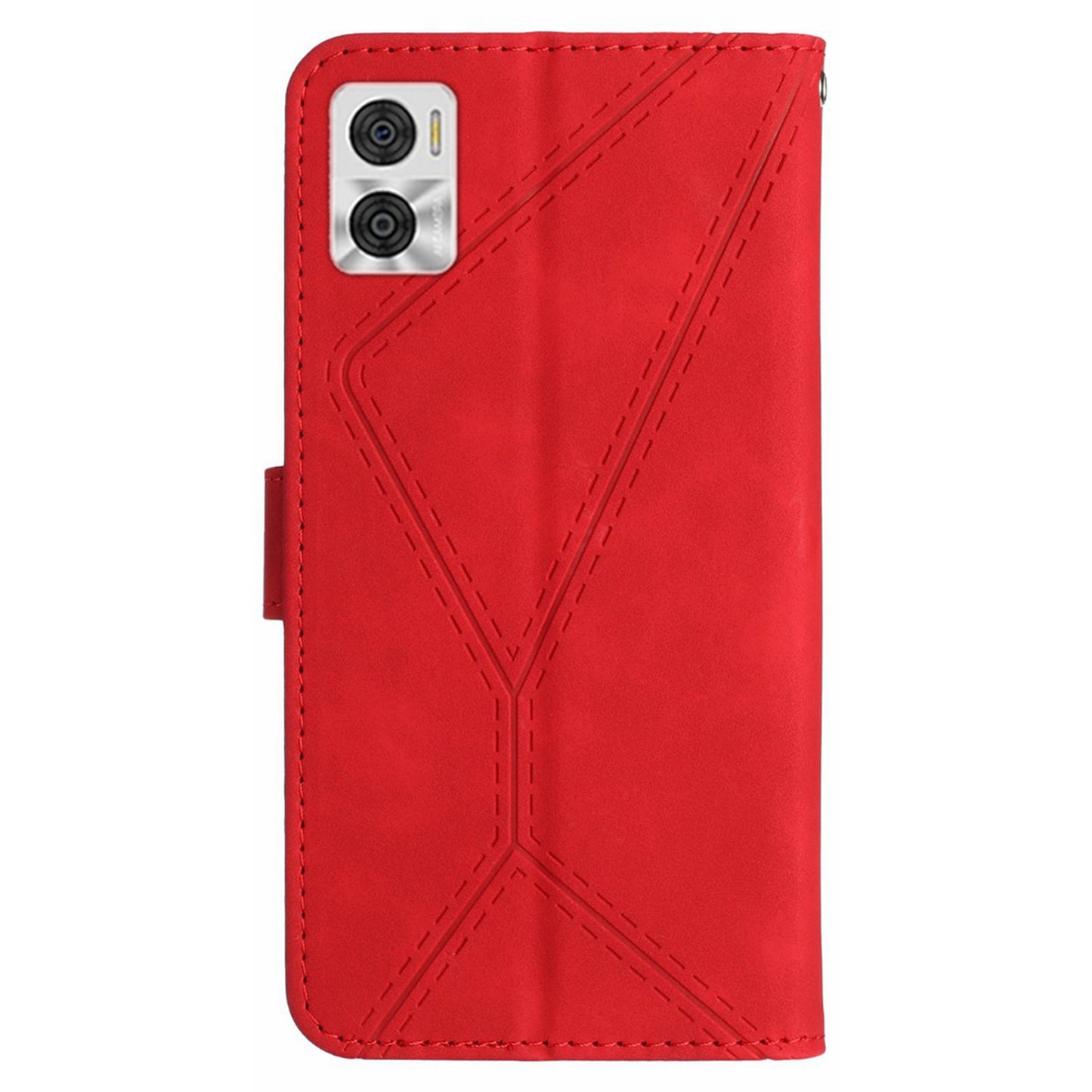 HT05 Phone Case Wallet for Motorola Moto E22 4G / E22i 4G , PU Leather Skin-touch Imprinted Line Stand Cover