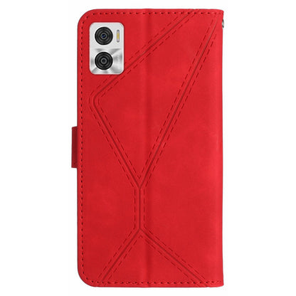 HT05 Phone Case Wallet for Motorola Moto E22 4G / E22i 4G , PU Leather Skin-touch Imprinted Line Stand Cover