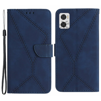 HT05 Phone Case Wallet for Motorola Moto E22 4G / E22i 4G , PU Leather Skin-touch Imprinted Line Stand Cover