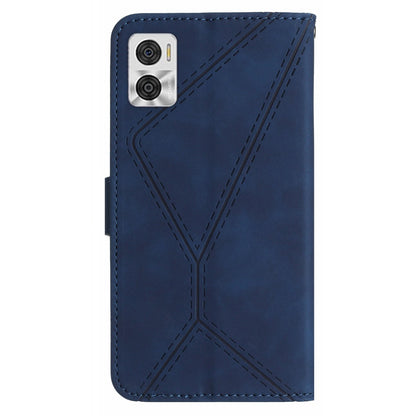 HT05 Phone Case Wallet for Motorola Moto E22 4G / E22i 4G , PU Leather Skin-touch Imprinted Line Stand Cover