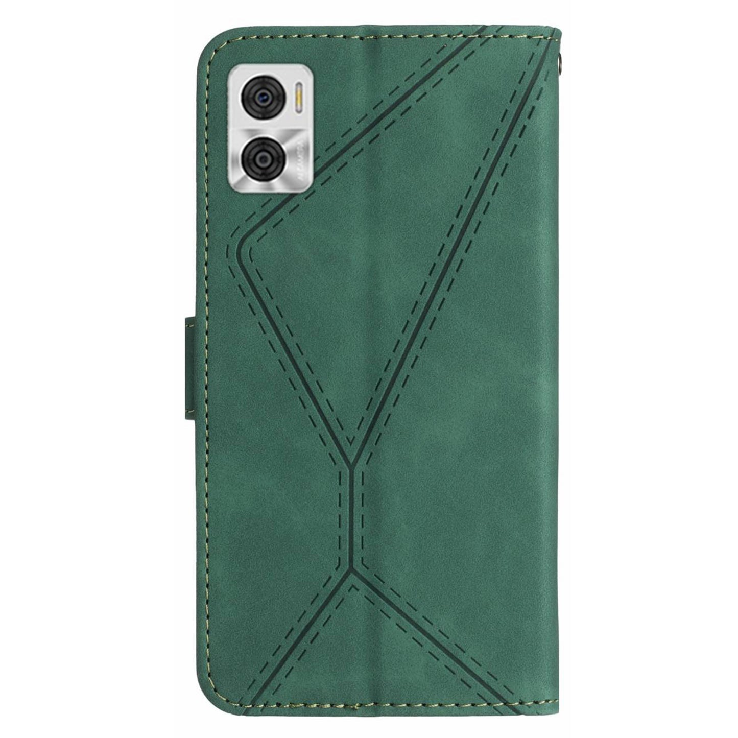 HT05 Phone Case Wallet for Motorola Moto E22 4G / E22i 4G , PU Leather Skin-touch Imprinted Line Stand Cover