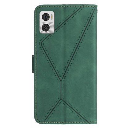 HT05 Phone Case Wallet for Motorola Moto E22 4G / E22i 4G , PU Leather Skin-touch Imprinted Line Stand Cover