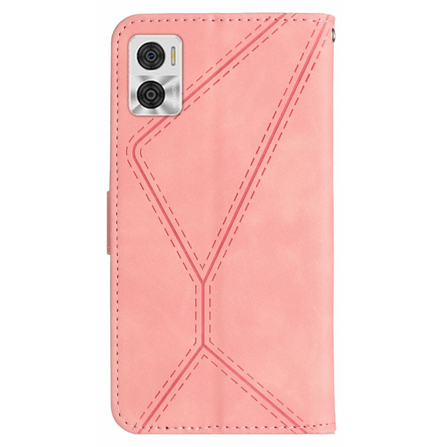HT05 Phone Case Wallet for Motorola Moto E22 4G / E22i 4G , PU Leather Skin-touch Imprinted Line Stand Cover