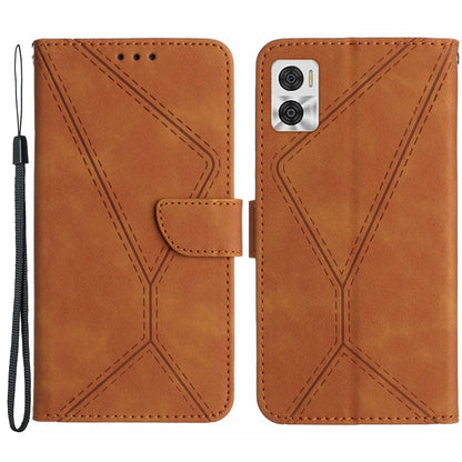 HT05 Phone Case Wallet for Motorola Moto E22 4G / E22i 4G , PU Leather Skin-touch Imprinted Line Stand Cover