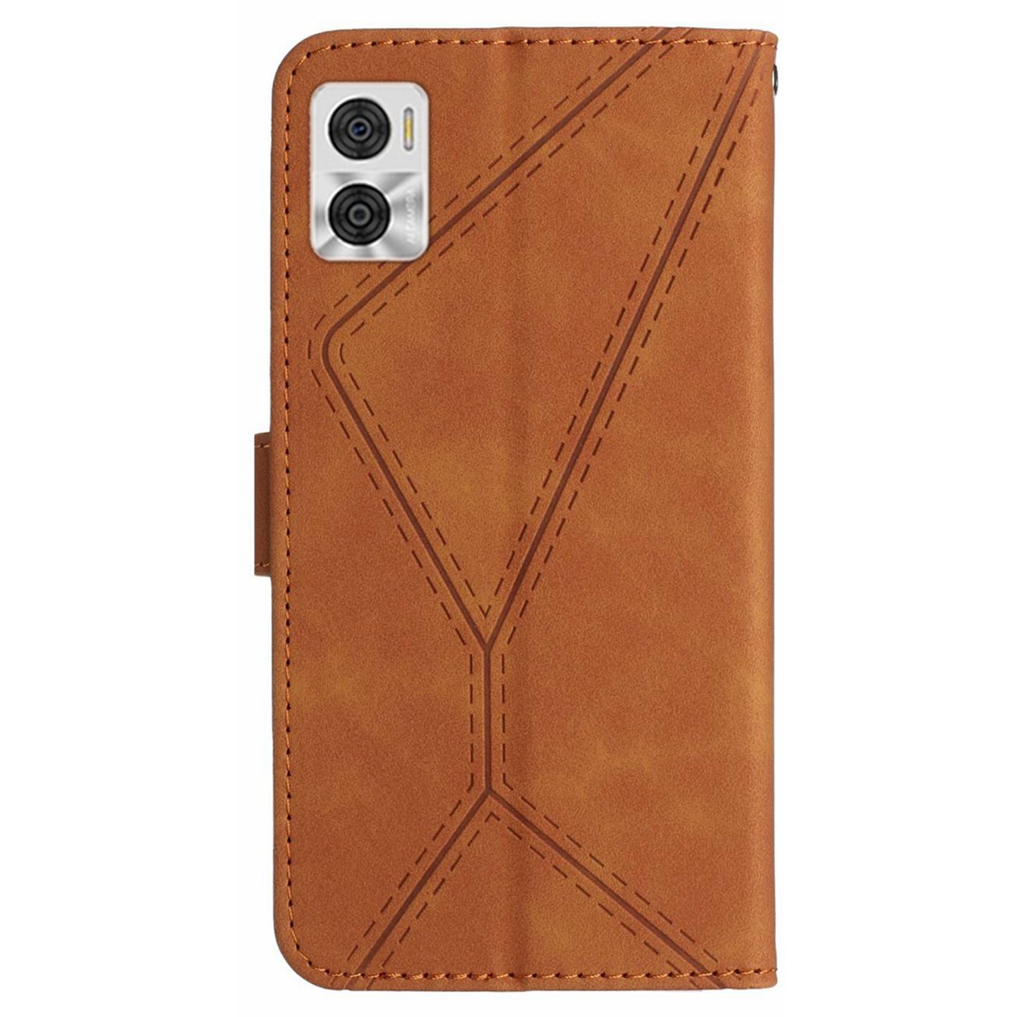 HT05 Phone Case Wallet for Motorola Moto E22 4G / E22i 4G , PU Leather Skin-touch Imprinted Line Stand Cover