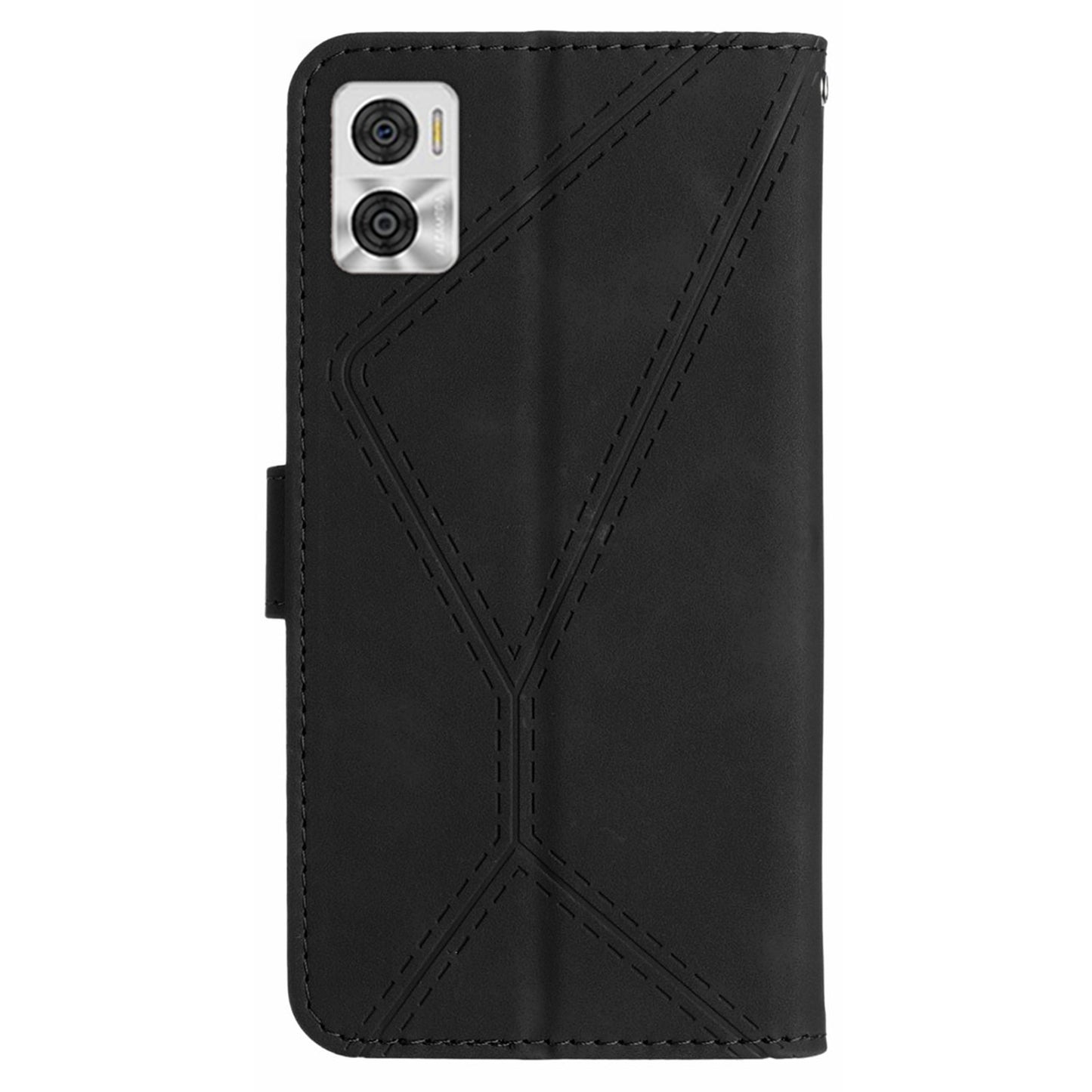 HT05 Phone Case Wallet for Motorola Moto E22 4G / E22i 4G , PU Leather Skin-touch Imprinted Line Stand Cover