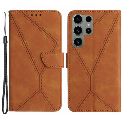 HT05 For Samsung Galaxy S23 Ultra Phone Wallet Case Imprinted Line Leather Stand Phone Cover