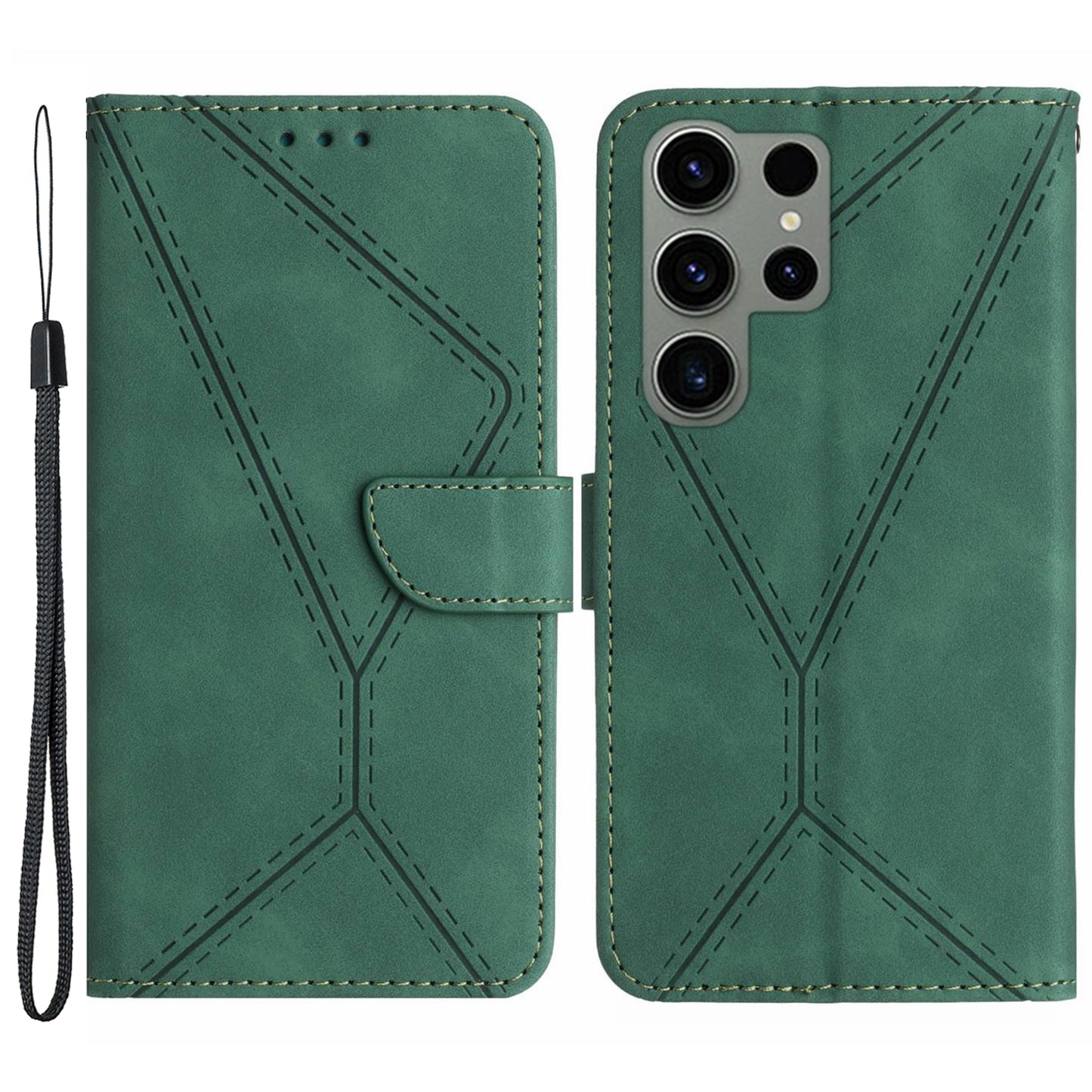 HT05 For Samsung Galaxy S23 Ultra Phone Wallet Case Imprinted Line Leather Stand Phone Cover