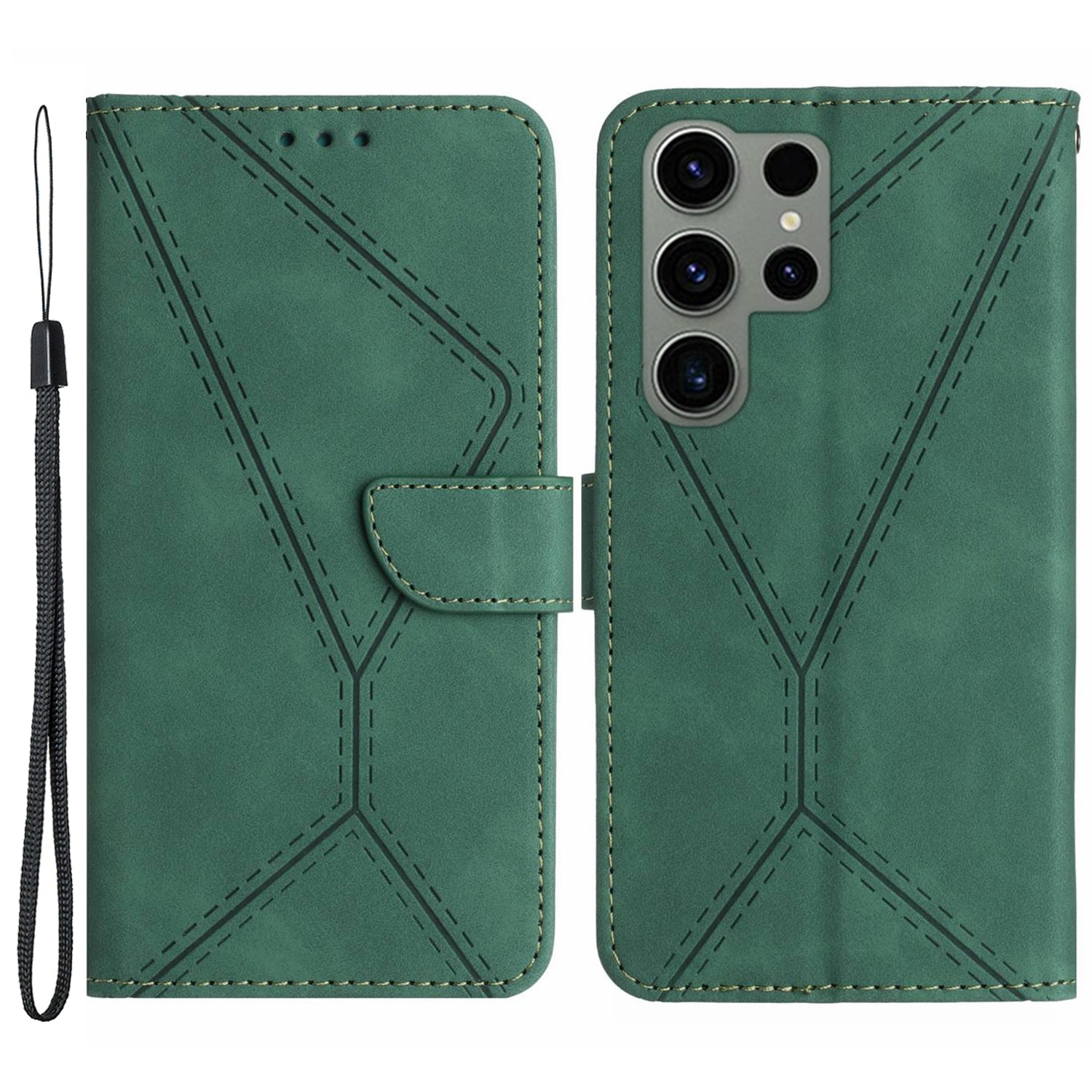 HT05 For Samsung Galaxy S23 Ultra Phone Wallet Case Imprinted Line Leather Stand Phone Cover
