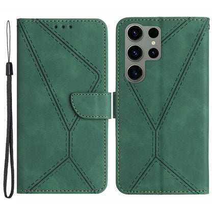HT05 For Samsung Galaxy S23 Ultra Phone Wallet Case Imprinted Line Leather Stand Phone Cover
