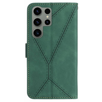 HT05 For Samsung Galaxy S23 Ultra Phone Wallet Case Imprinted Line Leather Stand Phone Cover