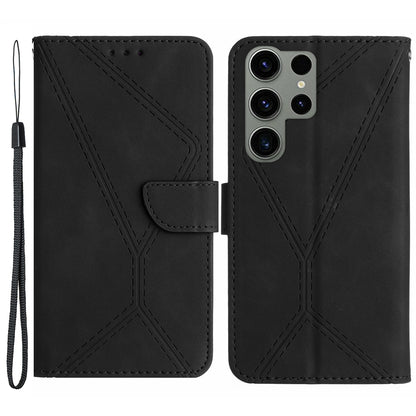 HT05 For Samsung Galaxy S23 Ultra Phone Wallet Case Imprinted Line Leather Stand Phone Cover