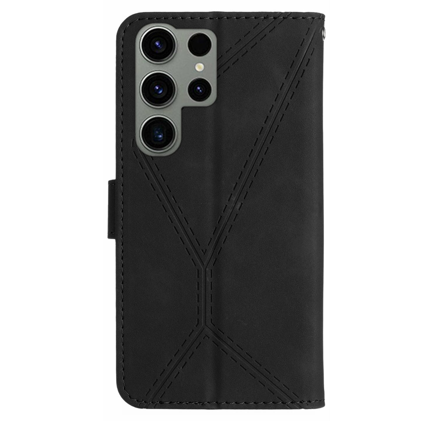 HT05 For Samsung Galaxy S23 Ultra Phone Wallet Case Imprinted Line Leather Stand Phone Cover