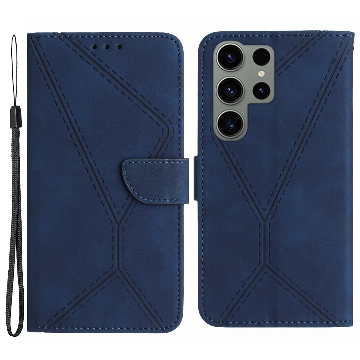 HT05 For Samsung Galaxy S23 Ultra Phone Wallet Case Imprinted Line Leather Stand Phone Cover