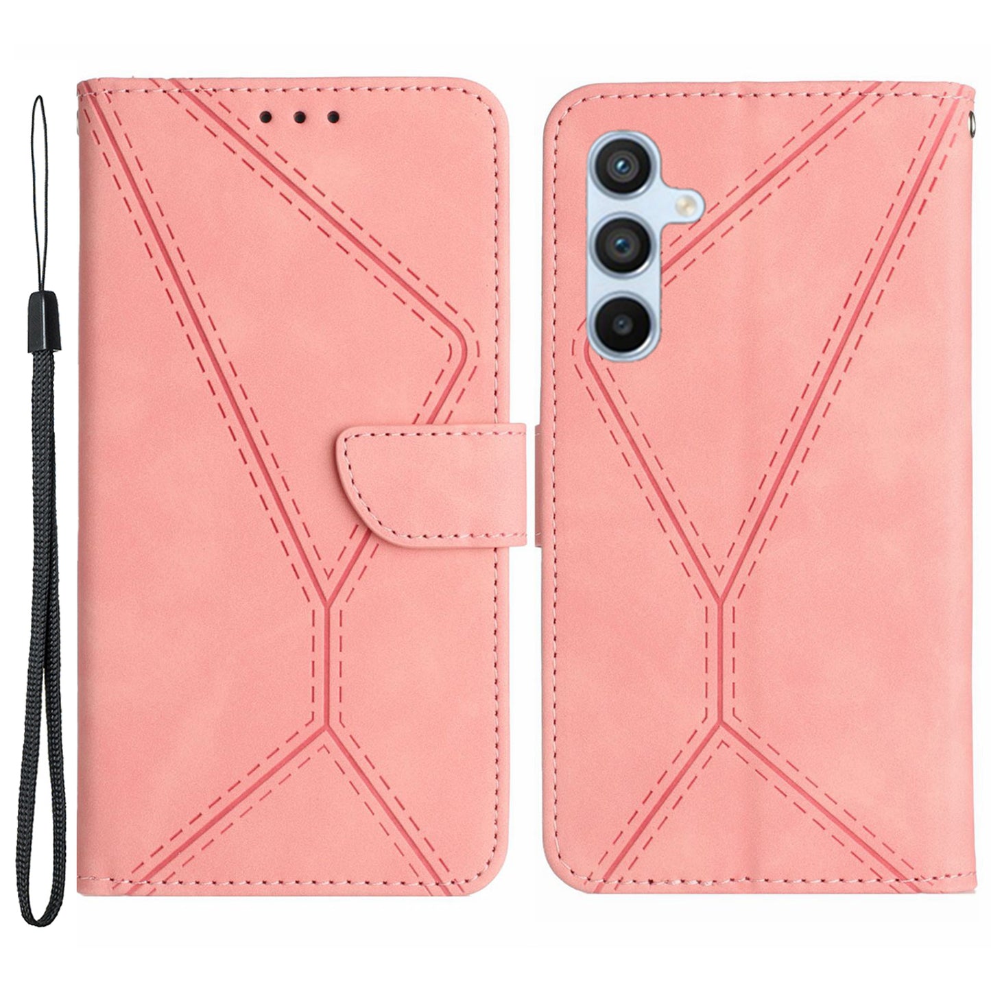 HT05 For Samsung Galaxy M14 5G Imprinted Line Phone Cose PU Leather Wallet Stand Cover