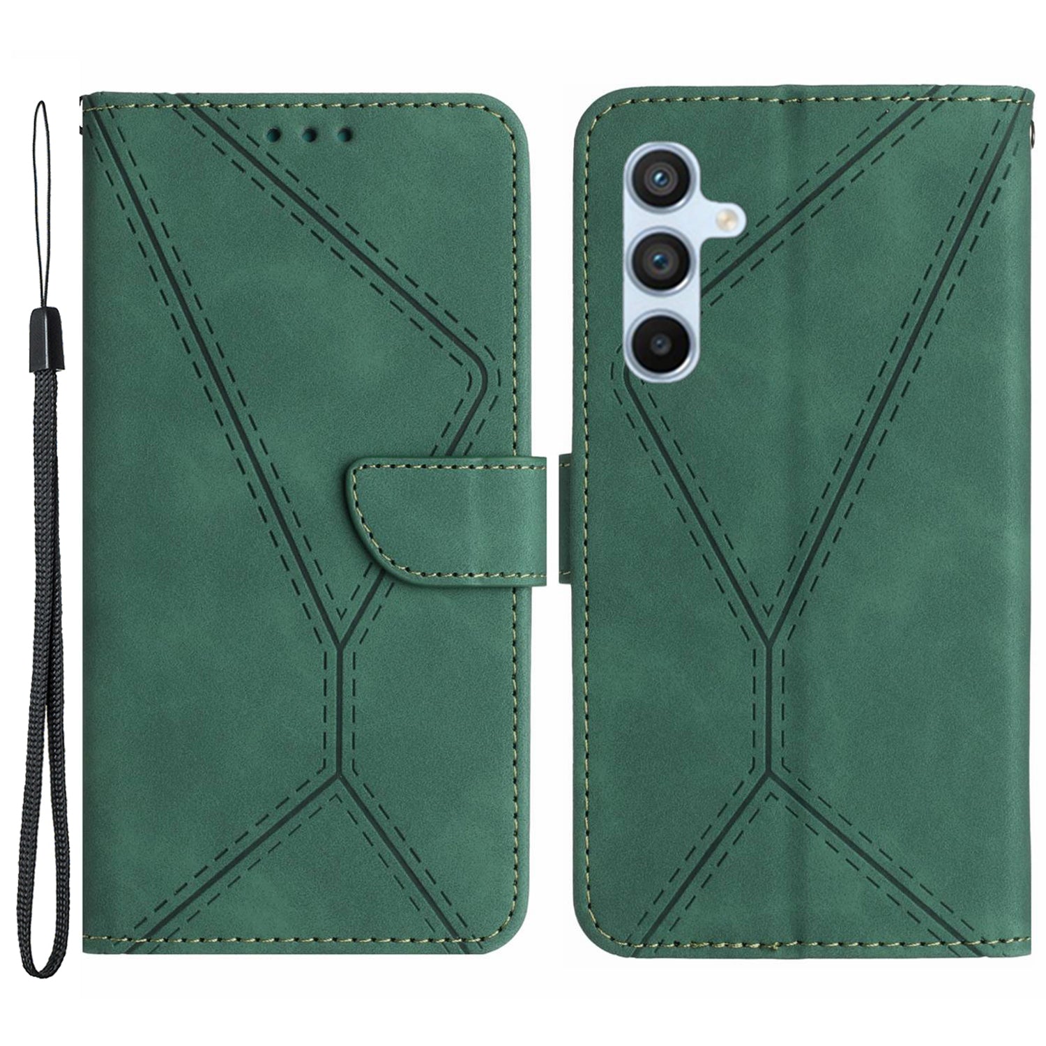 HT05 For Samsung Galaxy M14 5G Imprinted Line Phone Cose PU Leather Wallet Stand Cover