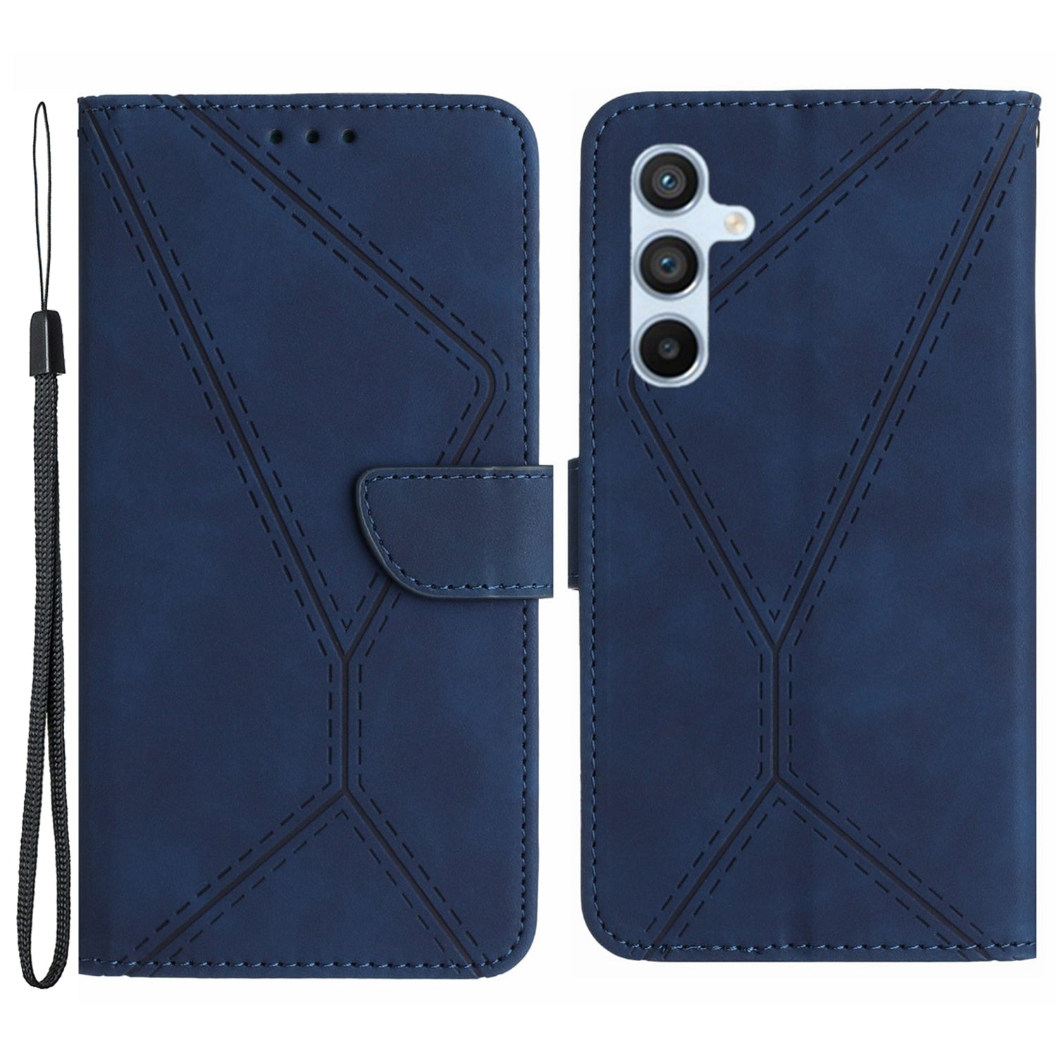 HT05 For Samsung Galaxy M14 5G Imprinted Line Phone Cose PU Leather Wallet Stand Cover