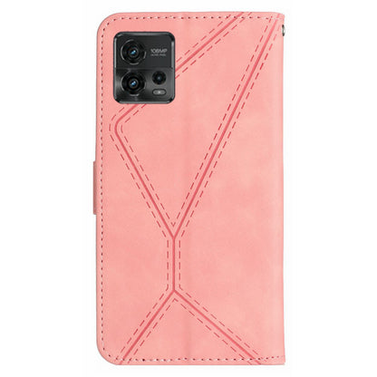 HT05 For Motorola Moto G72 4G Stand Wallet Leather Case Imprinted Line Skin-touch Phone Cover