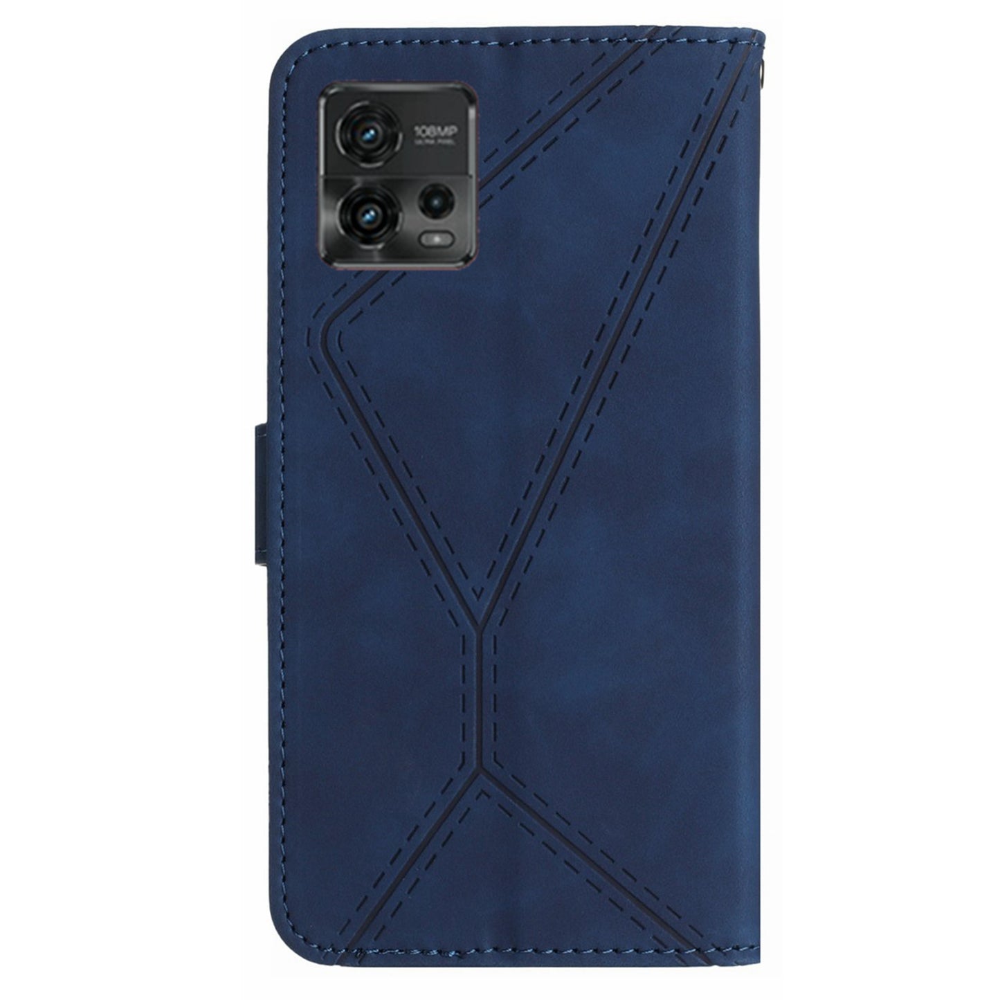 HT05 For Motorola Moto G72 4G Stand Wallet Leather Case Imprinted Line Skin-touch Phone Cover