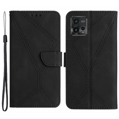 HT05 For Motorola Moto G72 4G Stand Wallet Leather Case Imprinted Line Skin-touch Phone Cover