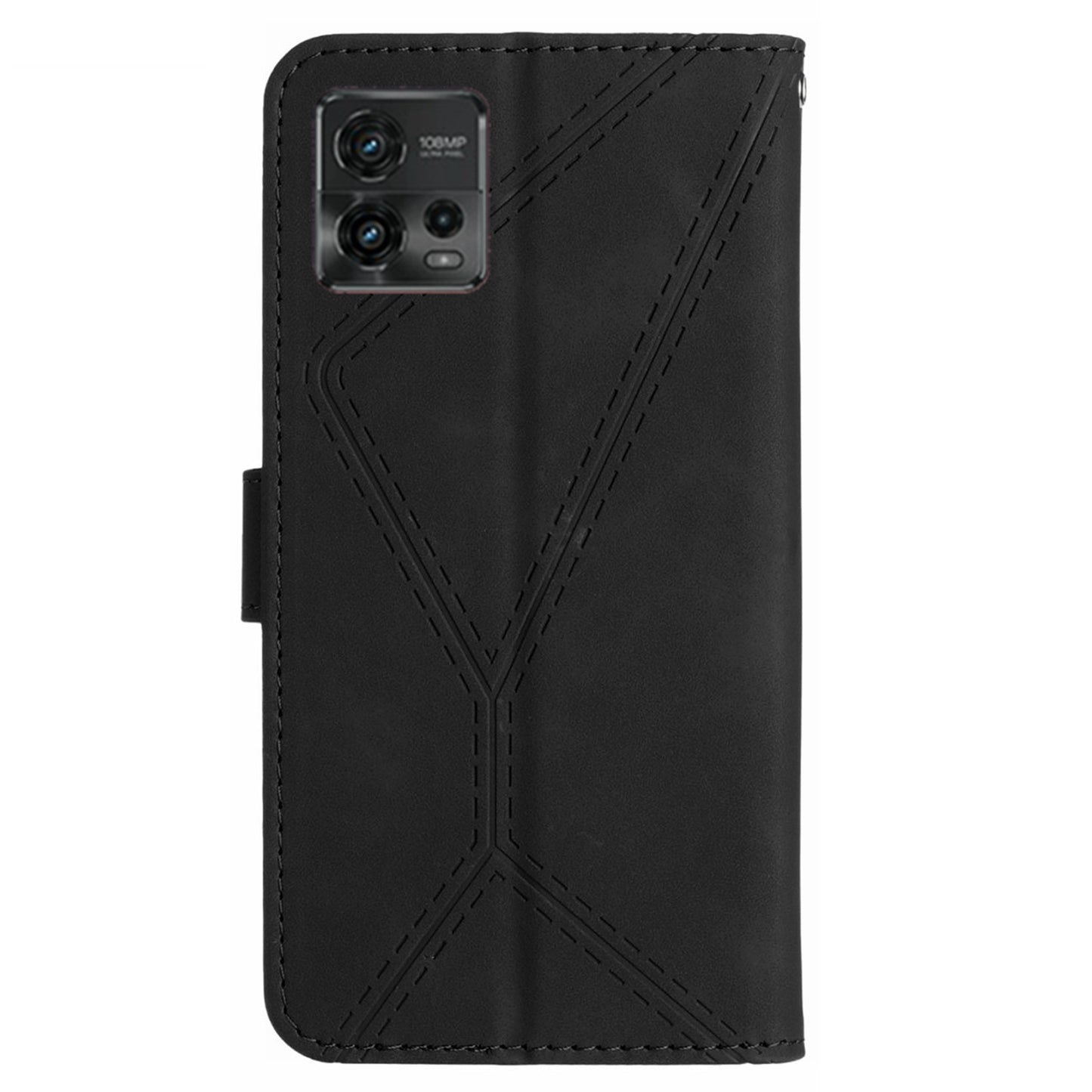 HT05 For Motorola Moto G72 4G Stand Wallet Leather Case Imprinted Line Skin-touch Phone Cover