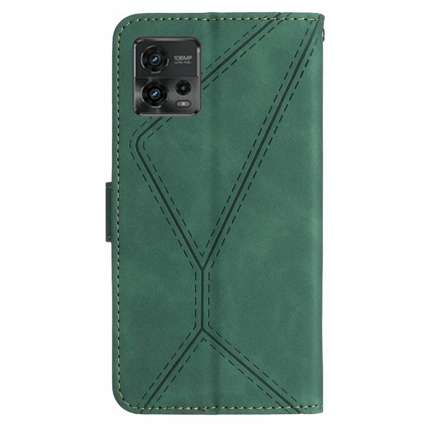 HT05 For Motorola Moto G72 4G Stand Wallet Leather Case Imprinted Line Skin-touch Phone Cover
