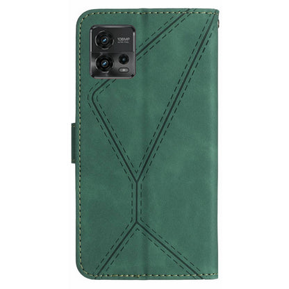 HT05 For Motorola Moto G72 4G Stand Wallet Leather Case Imprinted Line Skin-touch Phone Cover