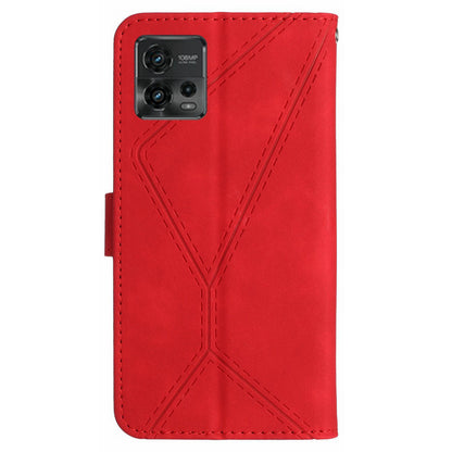 HT05 For Motorola Moto G72 4G Stand Wallet Leather Case Imprinted Line Skin-touch Phone Cover