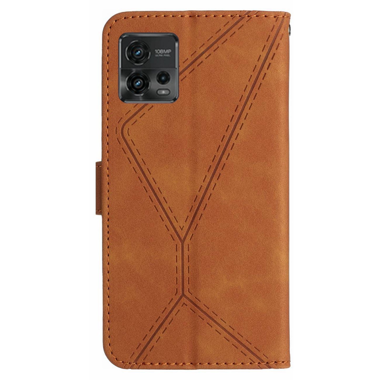 HT05 For Motorola Moto G72 4G Stand Wallet Leather Case Imprinted Line Skin-touch Phone Cover
