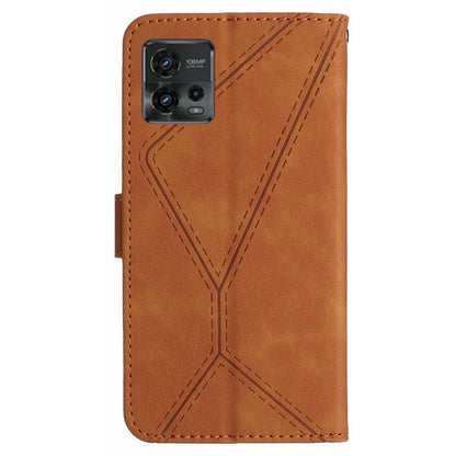 HT05 For Motorola Moto G72 4G Stand Wallet Leather Case Imprinted Line Skin-touch Phone Cover